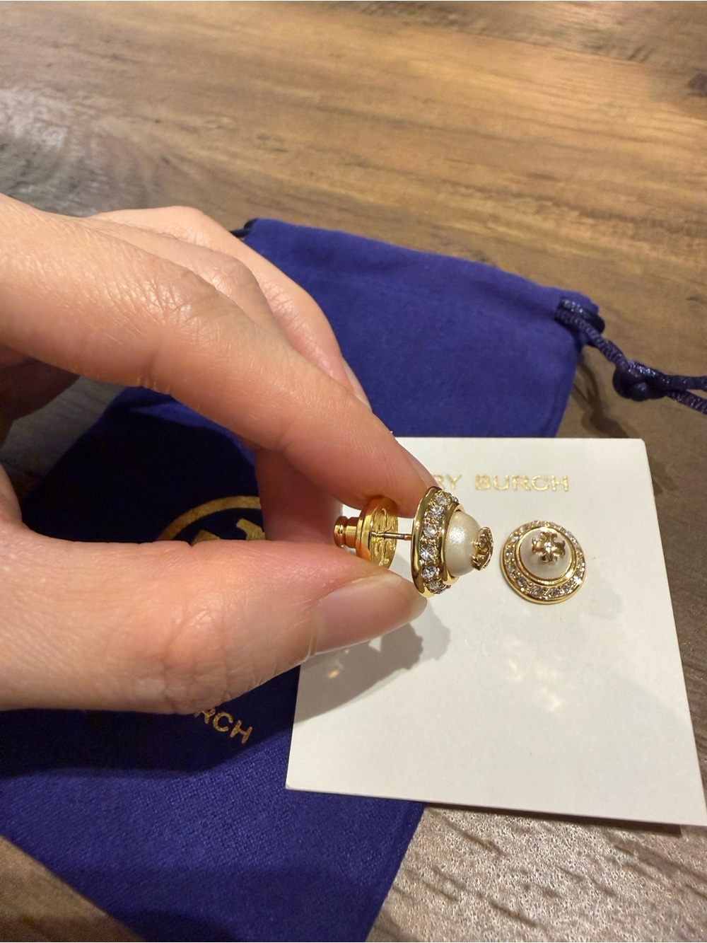 Brand New Tory Burch Gold and Pearl Dome Stud Earrings